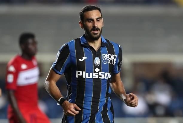 Davide Zappacosta of Atalanta BC looks on during the Serie A match between Atalanta BC and ACF Fiorentina at Gewiss Stadium on September 11, 2021 in...