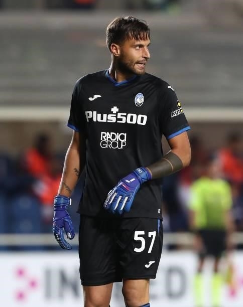 Marco Sportiello of Atalanta BC looks on during the Serie A match between Atalanta BC and ACF Fiorentina at Gewiss Stadium on September 11, 2021 in...