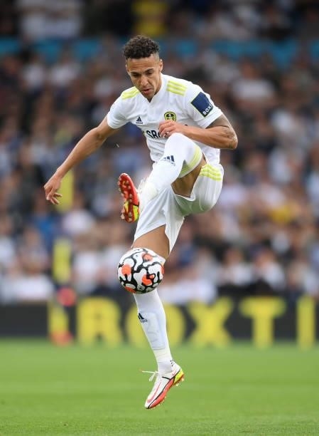 Rodrigo Moreno of Leeds United contols the ball during the Premier League match between Leeds United and Liverpool at Elland Road on September 12,...