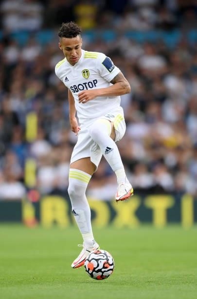 Rodrigo Moreno of Leeds United contols the ball during the Premier League match between Leeds United and Liverpool at Elland Road on September 12,...