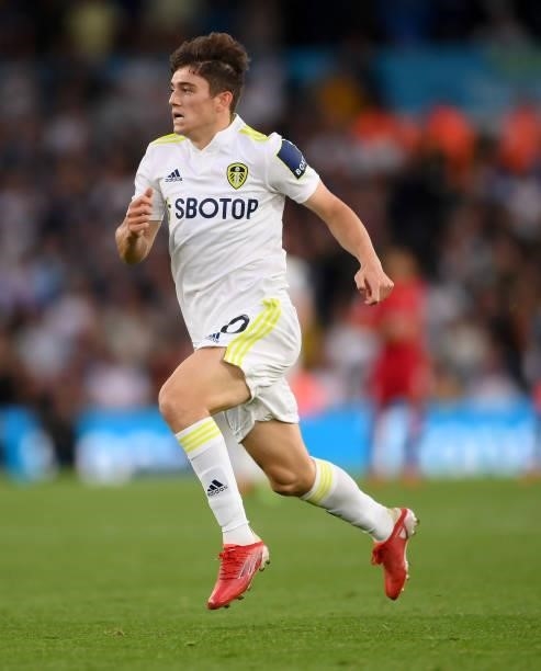 Daniel James of Leeds United in action during the Premier League match between Leeds United and Liverpool at Elland Road on September 12, 2021 in...