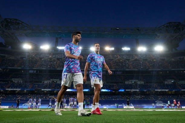 Marco Asensio of Real Madrid blooks on prior the game during the La Liga Santander match between Real Madrid CF and RC Celta de Vigo at Estadio...