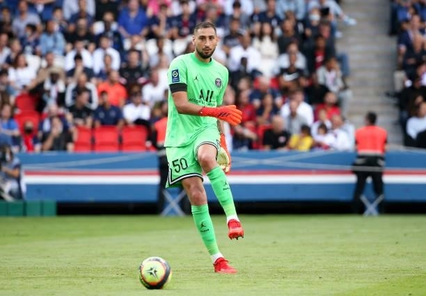 Goalkeeper of PSG Gianluigi Donnarumma during the Ligue 1 Uber Eats match between Paris Saint-Germain and Clermont Foot 63 at Parc des Princes on...