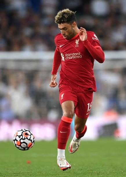 Alex Oxlade-Chamberlain of Liverpool runs with the ball during the Premier League match between Leeds United and Liverpool at Elland Road on...