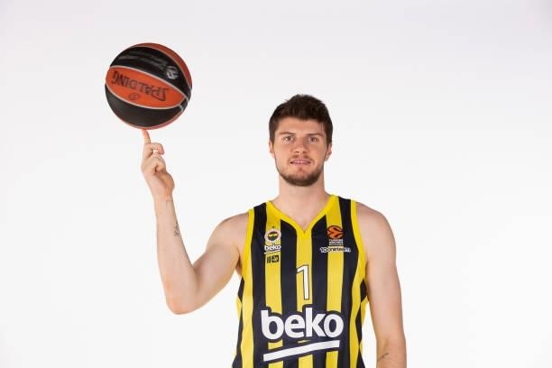Metecan Birsen, #1 poses during the 2021/2022 Turkish Airlines EuroLeague Media Day of Fenerbahce Beko Istanbul at Ulker Sports Arena on September...