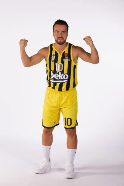 Melih Mahmutoglu, #10 poses during the 2021/2022 Turkish Airlines EuroLeague Media Day of Fenerbahce Beko Istanbul at Ulker Sports Arena on September...
