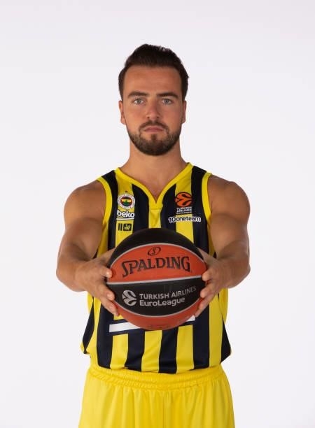 Melih Mahmutoglu, #10 poses during the 2021/2022 Turkish Airlines EuroLeague Media Day of Fenerbahce Beko Istanbul at Ulker Sports Arena on September...