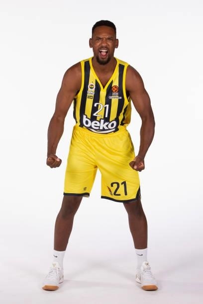 Dyshawn Pierre, #21 poses during the 2021/2022 Turkish Airlines EuroLeague Media Day of Fenerbahce Beko Istanbul at Ulker Sports Arena on September...