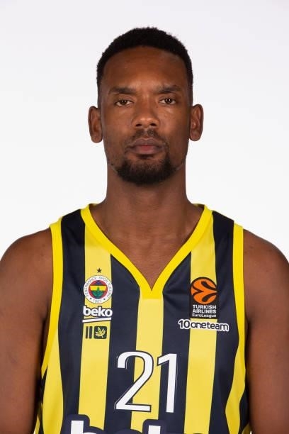 Dyshawn Pierre, #21 poses during the 2021/2022 Turkish Airlines EuroLeague Media Day of Fenerbahce Beko Istanbul at Ulker Sports Arena on September...