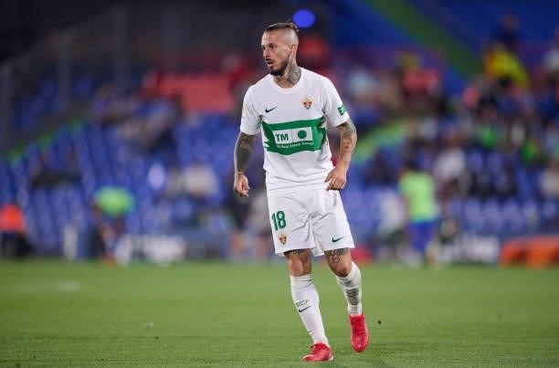 Dario Benedetto of Elche looks on during the La Liga Santander match between Getafe CF and Elche CF at Coliseum Alfonso Perez on September 13, 2021...