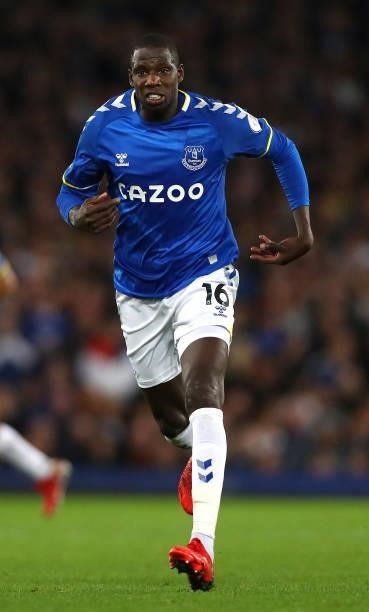 Abdoulaye Douceur of Everton in action during the Premier League match between Everton and Burnley at Goodison Park on September 13, 2021 in...