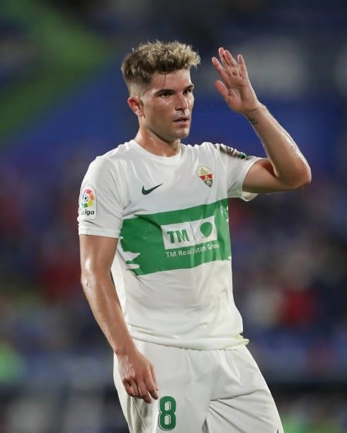 Raul Guti of Elche CF in action during the La Liga Santander match between Getafe CF and Elche CF at Coliseum Alfonso Perez on September 13, 2021 in...