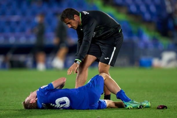 Jakub Jankto of Getafe CF lies injured on the pitch after the game during the La Liga Santander match between Getafe CF and Elche CF at Coliseum...