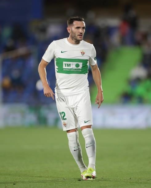 Lucas Perez of Elche CF in action during the La Liga Santander match between Getafe CF and Elche CF at Coliseum Alfonso Perez on September 13, 2021...