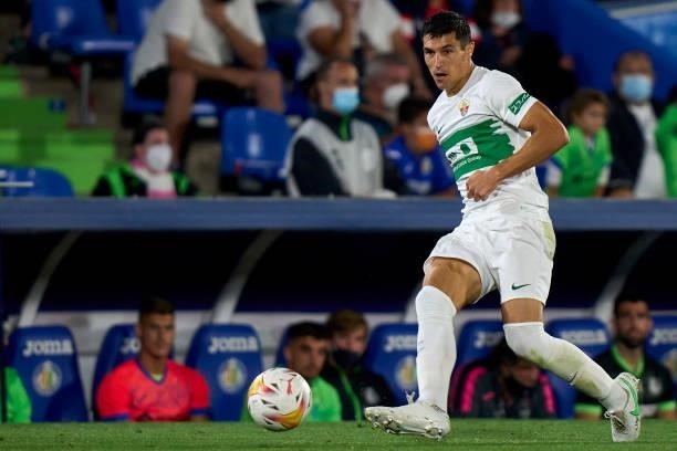 Diego Gonzalez of Elche CF in action during the La Liga Santander match between Getafe CF and Elche CF at Coliseum Alfonso Perez on September 13,...