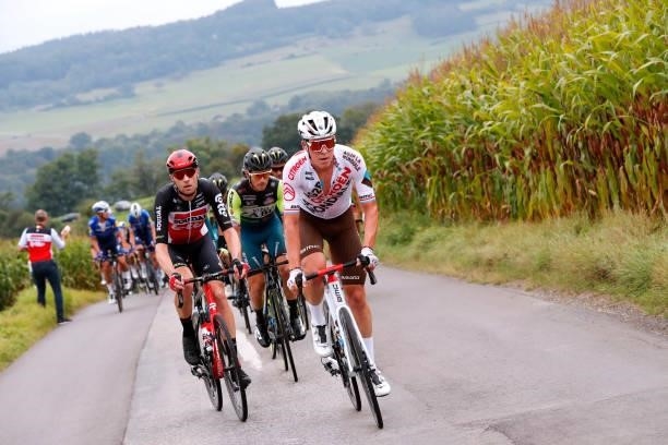 Frederik Frison of Belgium and Team Lotto Soudal and Bob Jungels of Luxembourg and AG2R Citröen Team lead The Peloton during the 81st Skoda-Tour De...
