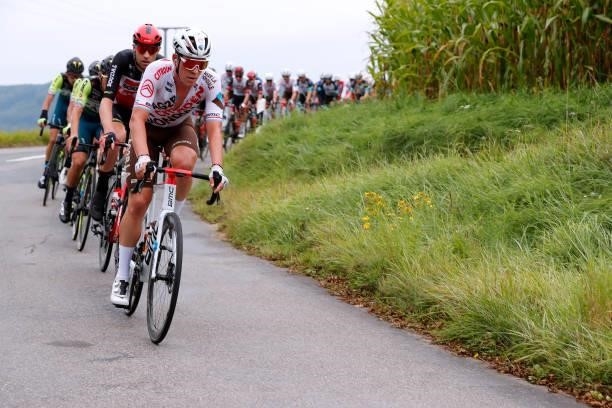 Frederik Frison of Belgium and Team Lotto Soudal and Bob Jungels of Luxembourg and AG2R Citröen Team lead The Peloton during the 81st Skoda-Tour De...