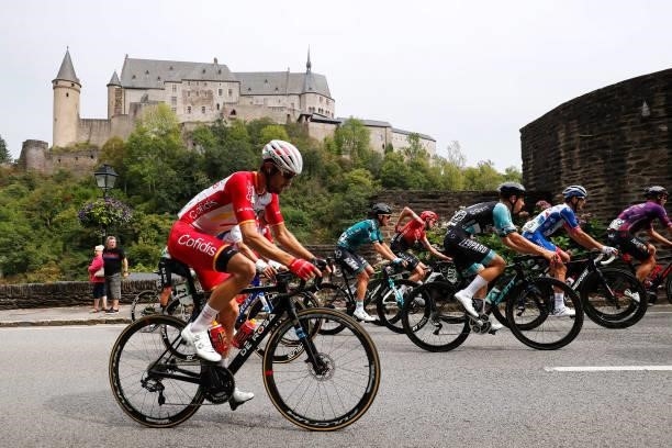 Jesús Herrada Lopez of Spain and Team Cofidis and The Peloton passing in front of the Vianden Castle in Luxembourg City during the 81st Skoda-Tour De...
