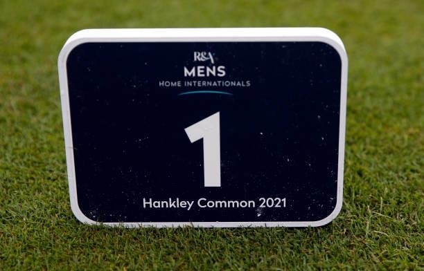 View of a tee marker during the R&A Mens's Home International previews at Hankley Common on September 14, 2021 in Tilford, England.