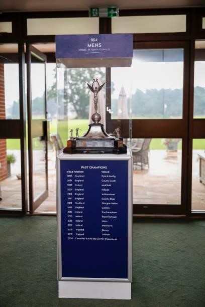 View of the trophy in the club house during the R&A Mens's Home International previews at Hankley Common on September 14, 2021 in Tilford, England.