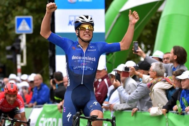 João Almeida of Portugal and Team Deceuninck - Quick-Step celebrates at finish line as stage winner during the 81st Skoda-Tour De Luxembourg 2021,...