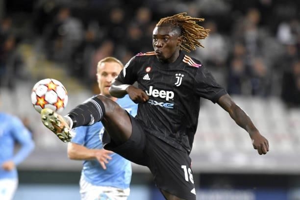 Moise Kean of Juventus in action during the UEFA Champions League group H match between Malmo FF and Juventus at Eleda Stadium on September 14, 2021...