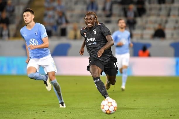 Moise Kean of Juventus runs with the ball during the UEFA Champions League group H match between Malmo FF and Juventus at Eleda Stadium on September...
