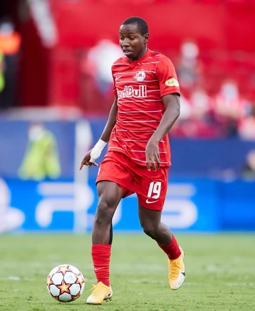 Mohamed Camara of RB Salzburg in action during the UEFA Champions League group G match between Sevilla FC and RB Salzburg at Estadio Ramon Sanchez...