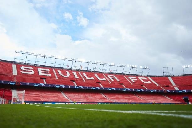 General view inside the stadium prior to the UEFA Champions League group G match between Sevilla FC and RB Salzburg at Estadio Ramon Sanchez Pizjuan...