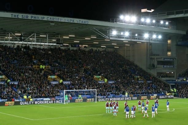 General view of match action at Goodison Park during the Premier League match between Everton and Burnley at Goodison Park on September 13, 2021 in...