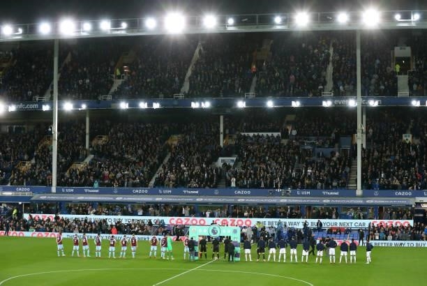 General view of Goodison Park as both teams line up for the Premier League match between Everton and Burnley at Goodison Park on September 13, 2021...