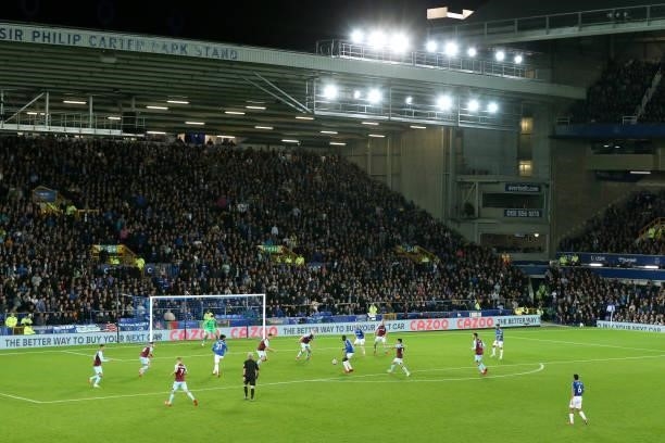 General view of match action at Goodison Park during the Premier League match between Everton and Burnley at Goodison Park on September 13, 2021 in...