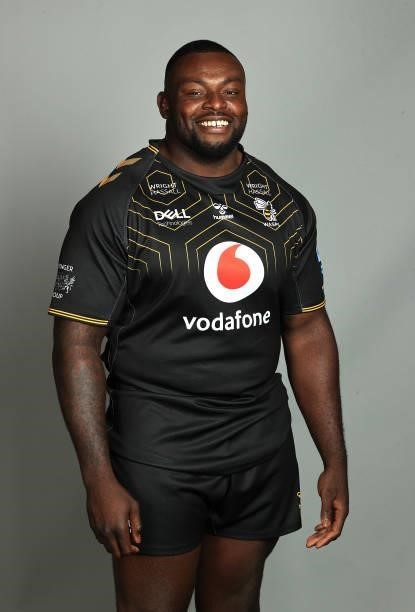 Biyi Alo poses for a portrait during the Wasps Rugby Squad Photocall for the 2021-2022 Gallagher Premiership Rugby season on September 14, 2021 in...