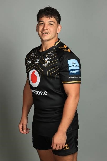 Dan Frost poses for a portrait during the Wasps Rugby Squad Photocall for the 2021-2022 Gallagher Premiership Rugby season on September 14, 2021 in...