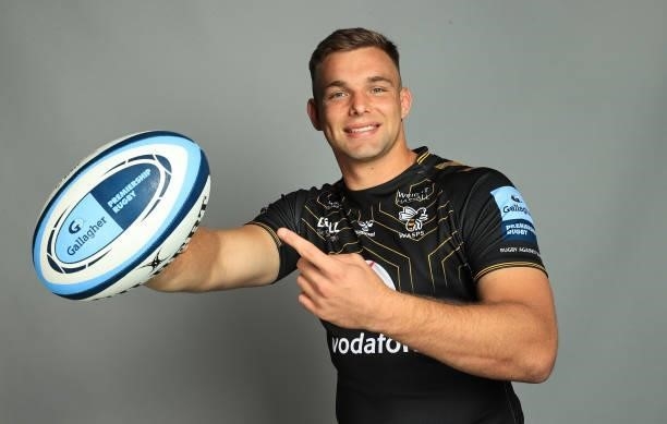Tim Cardall poses for a portrait during the Wasps Rugby Squad Photocall for the 2021-2022 Gallagher Premiership Rugby season on September 14, 2021 in...