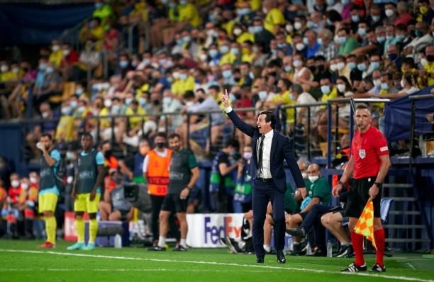 Unai Emery, Manager of Villarreal reacts during the UEFA Champions League group F match between Villarreal CF and Atalanta at Estadio de la Ceramica...