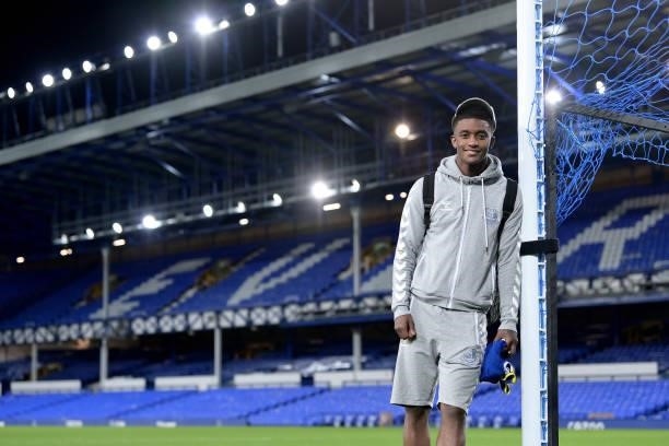 Demarai Gray of Everton poses for a photo after the Premier League match between Everton and Burnley at Goodison Park on September 13, 2021 in...