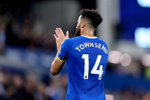 Andros Townsend of Everton during the Premier League match between Everton and Burnley at Goodison Park on September 13, 2021 in Liverpool, England.