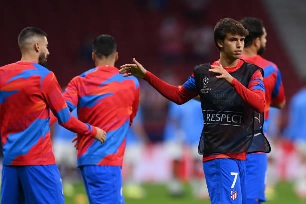 Joao Felix of Atletico Madrid warms up prior to the UEFA Champions League group B match between Atletico Madrid and FC Porto at Wanda Metropolitano...