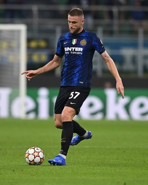 Milan Skriniar of FC Internazionale in action during the UEFA Champions League group D match between Inter and Real Madrid at Giuseppe Meazza Stadium...