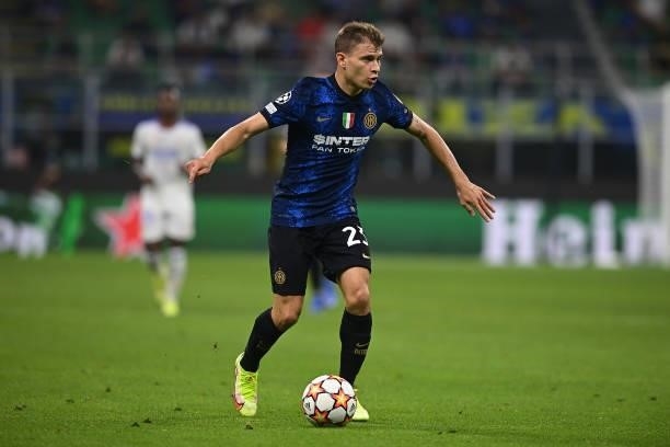 Nicolo Barella of FC Internazionale in action during the UEFA Champions League group D match between Inter and Real Madrid at Giuseppe Meazza Stadium...