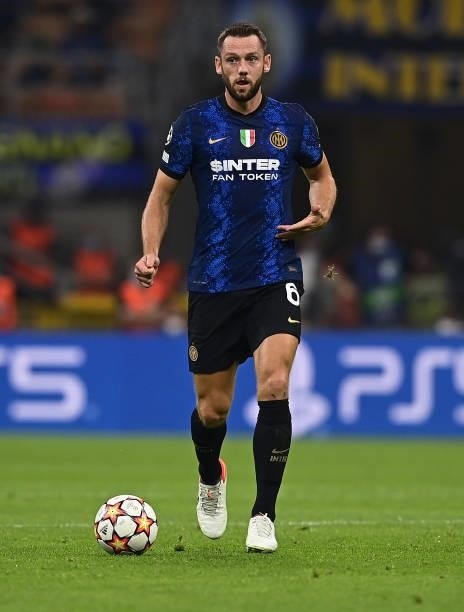 Stefan de Vrij of FC Internazionale in action during the UEFA Champions League group D match between Inter and Real Madrid at Giuseppe Meazza Stadium...