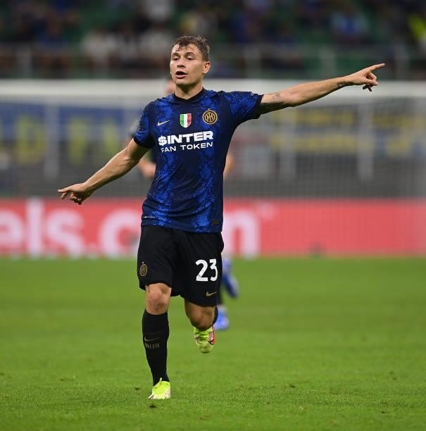 Nicolo Barella of FC Internazionale gestures during the UEFA Champions League group D match between Inter and Real Madrid at Giuseppe Meazza Stadium...