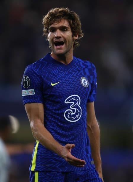 Marcos Alonso of Chelsea looks on during the UEFA Champions League group H match between Chelsea FC and Zenit St. Petersburg at Stamford Bridge on...