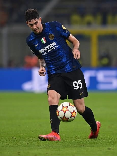 Alessandro Bastoni of FC Internazionale in action during the UEFA Champions League group D match between Inter and Real Madrid at Giuseppe Meazza...