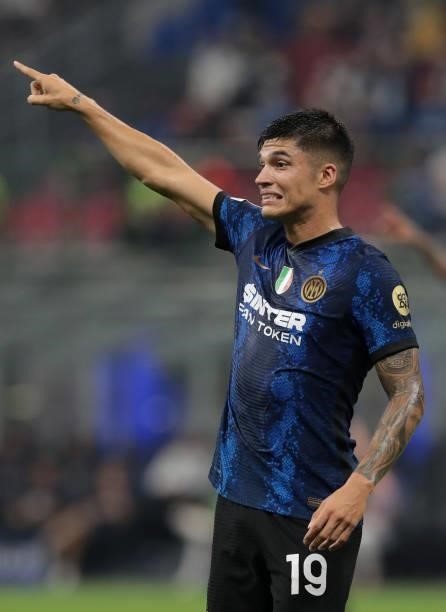 Joaquín Correa of FC Internazionale gestures during the UEFA Champions League group D match between Inter and Real Madrid at Giuseppe Meazza Stadium...