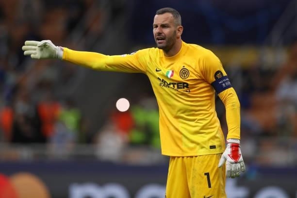 Samir Handanovic of FC Internazionale reacts during the UEFA Champions League group D match between Inter and Real Madrid at Giuseppe Meazza Stadium...