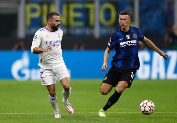 Daniel Carvajal of Real Madrid in action during the UEFA Champions League group D match between Inter and Real Madrid at Giuseppe Meazza Stadium on...