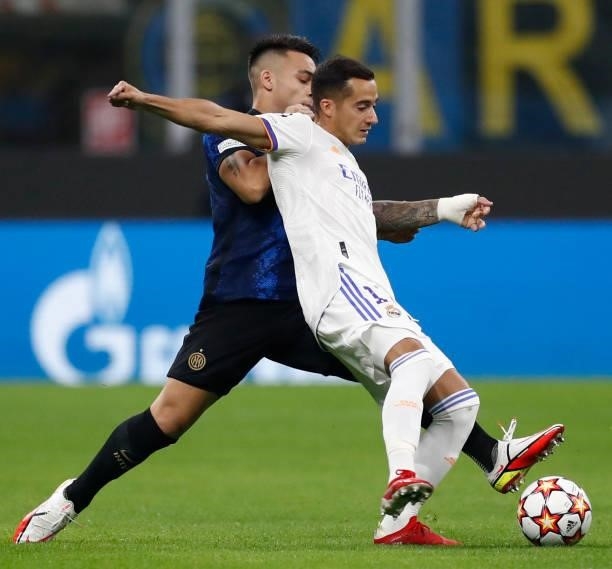 Lucas Vázquez of Real Madrid in action during the UEFA Champions League group D match between Inter and Real Madrid at Giuseppe Meazza Stadium on...