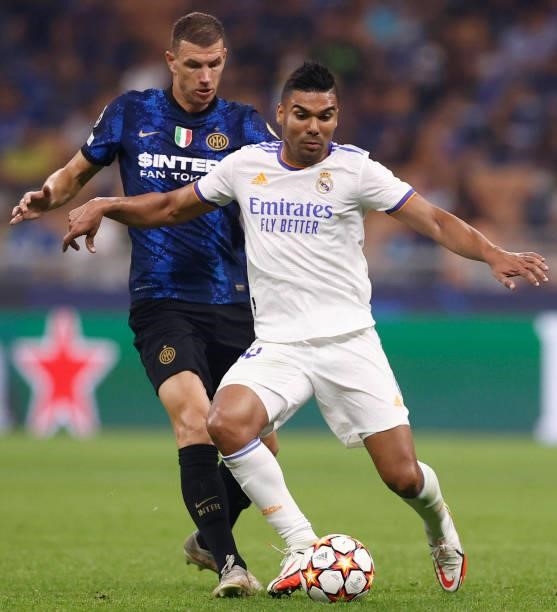Carlos Casemiro of Real Madrid in action during the UEFA Champions League group D match between Inter and Real Madrid at Giuseppe Meazza Stadium on...